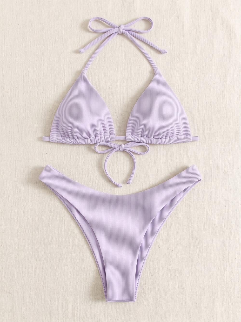 Ribbed Triangle Bikini Set in Light Lavender